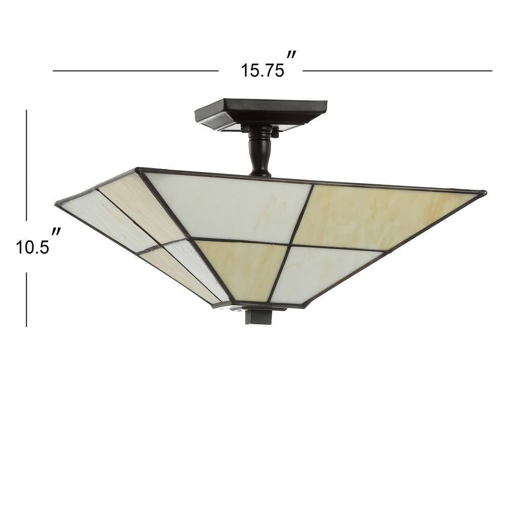 JONATHAN Y Juliana 15.7" Tiffany-Style Glass/Metal LED Semi-Flush Mount, White/Cream