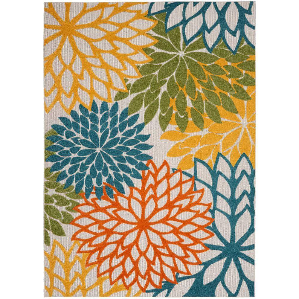 Nourison Aloha Floral Bloom Flatweave High-Low Indoor Outdoor Area Rug Turquoise Multicolor 9' x 12'