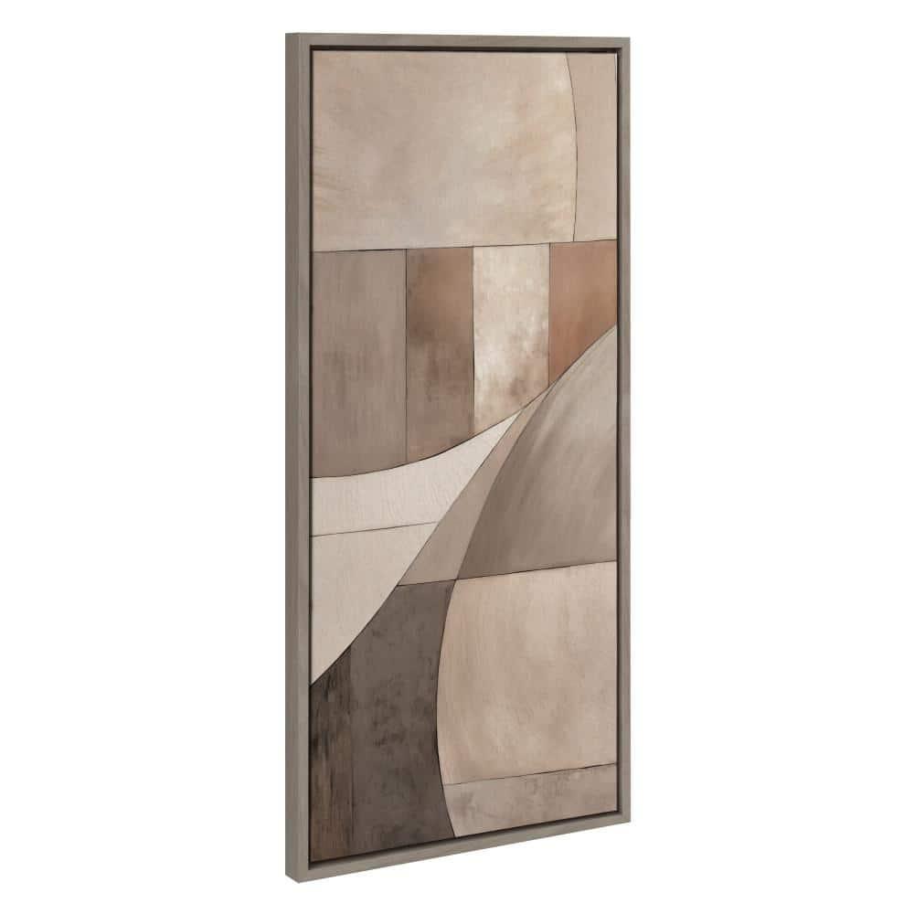 Kate & Laurel All Things Decor 18"x40" Sylvie Curved Grid Abstract on Neutral Linen Framed Canvas by The Creative Bunch Studio Gray