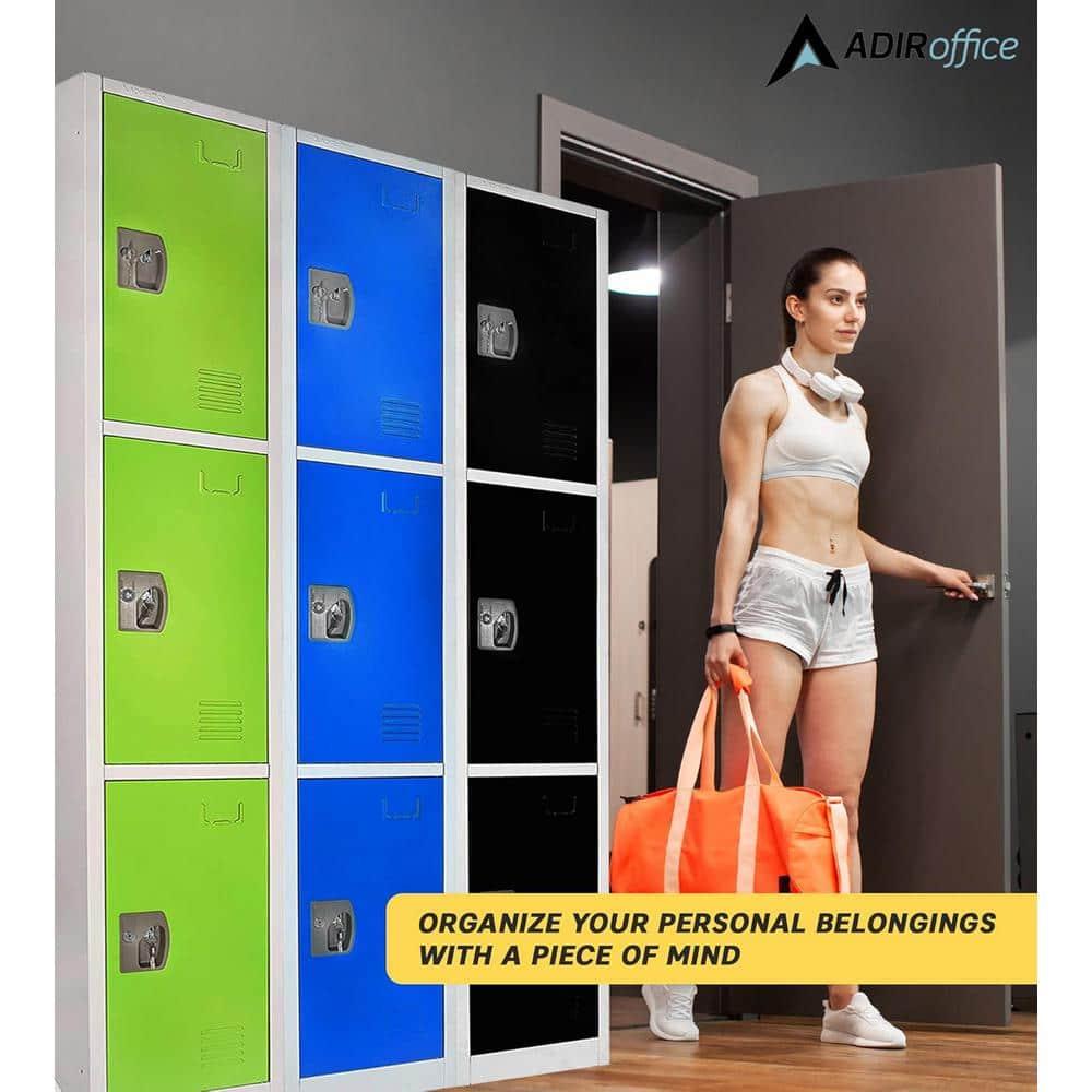 Black Solid Steel Freestanding 3-Door Locker