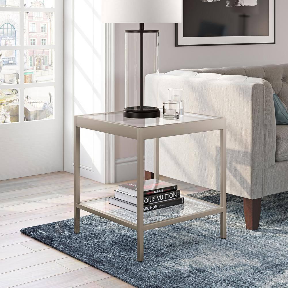 Evelyn&Zoe Alexis 20" Wide Square Side Table, Nickel