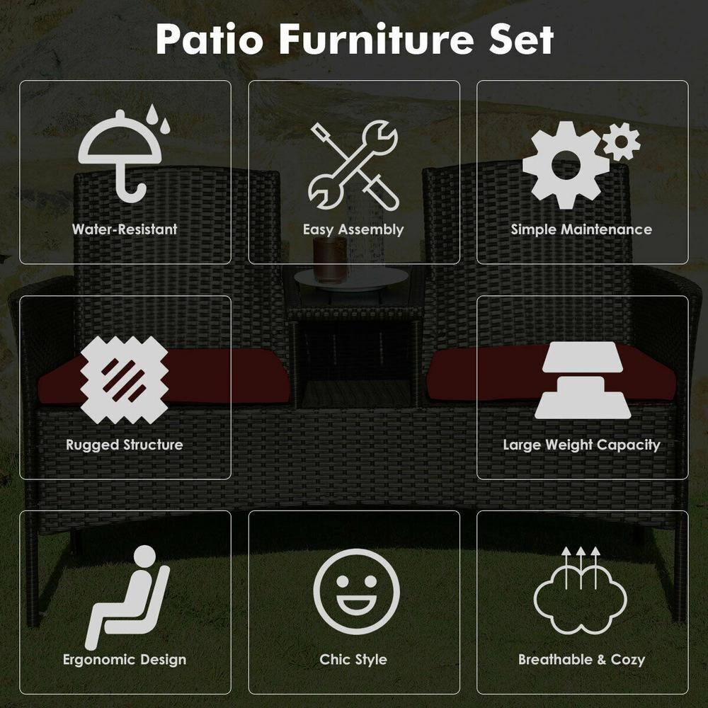 Tangkula Outdoor Rattan Furniture Wicker Patio Conversation Chair W/Cushion Red