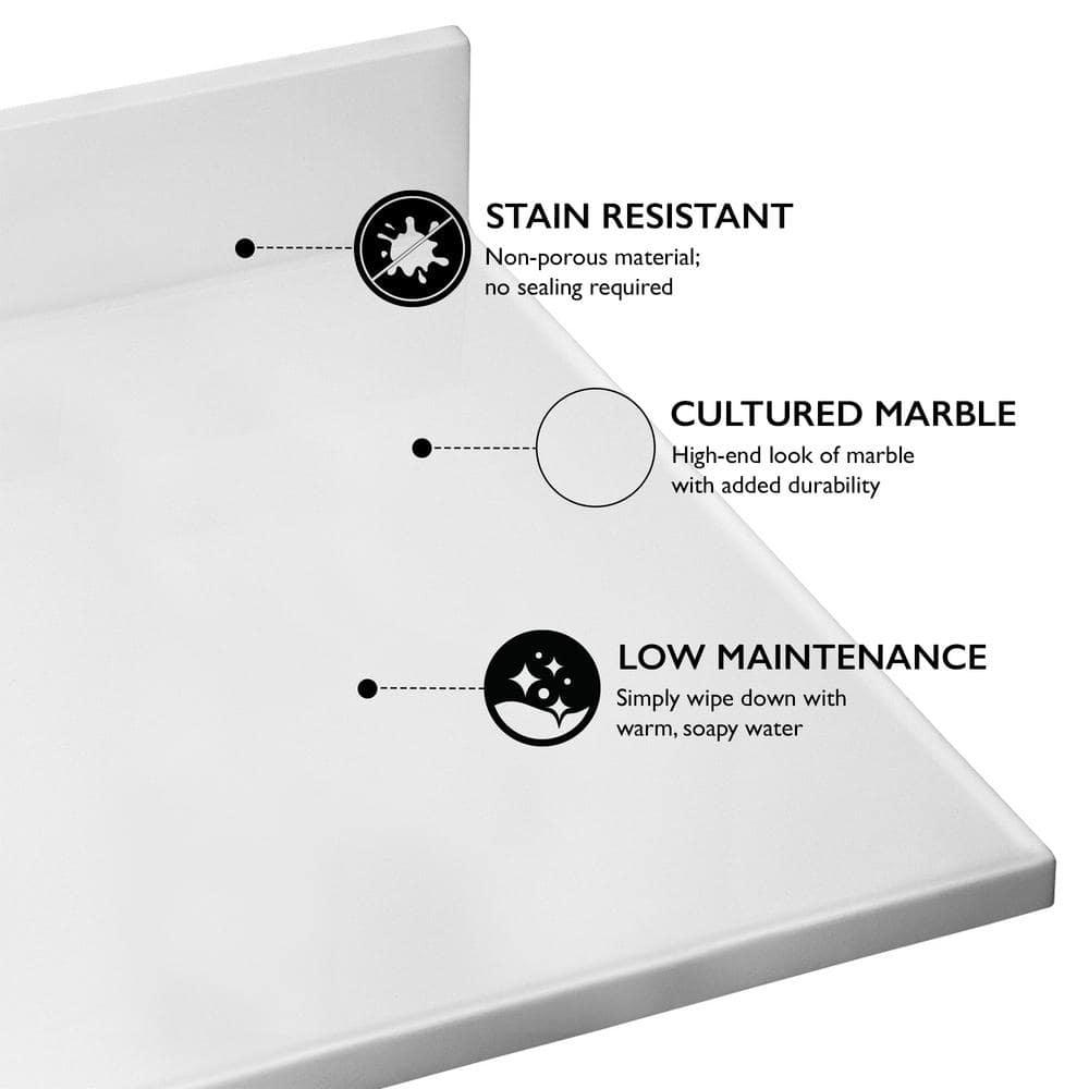 Design House  Cultured Marble Vanity Top in Solid White, 49-Inch x 22-Inch