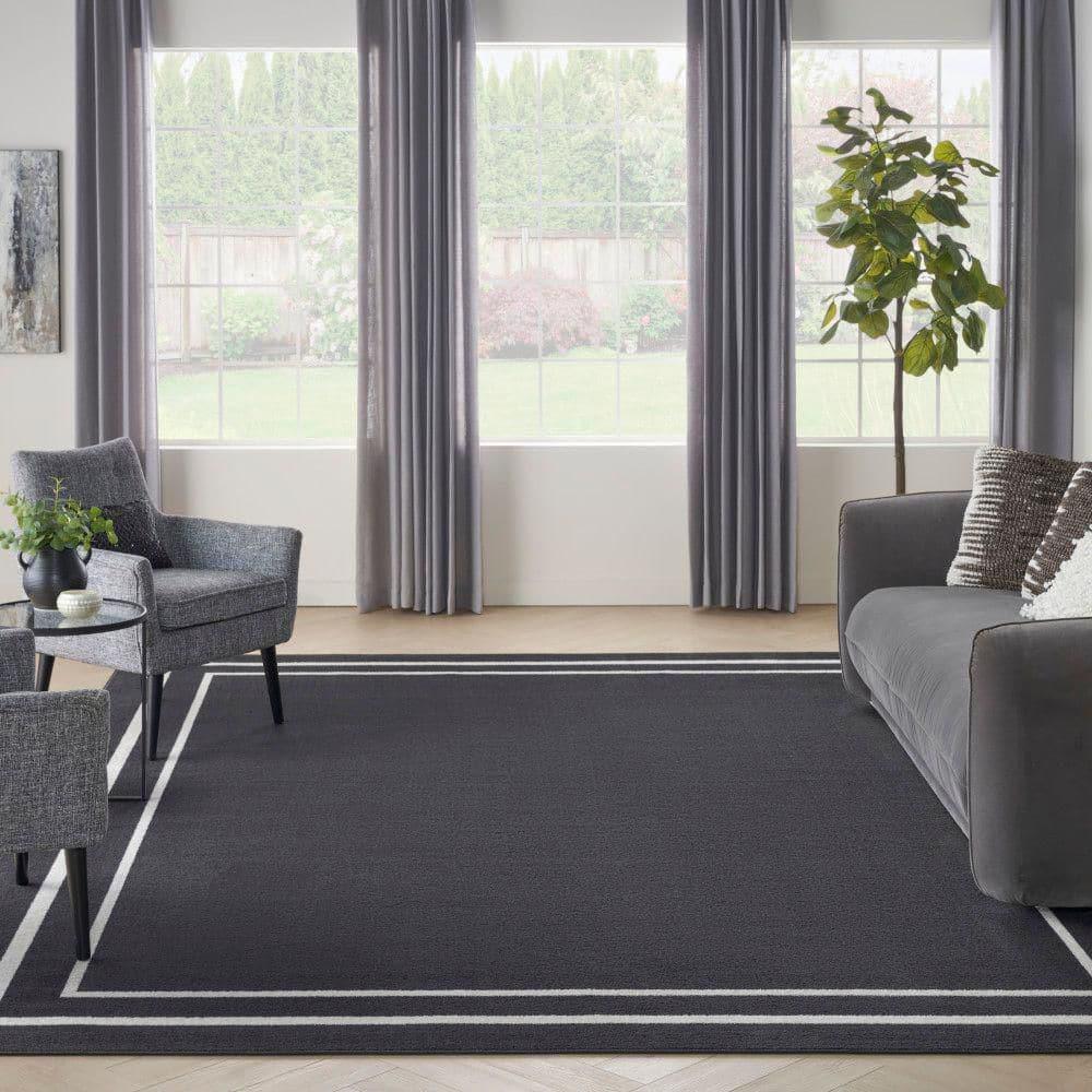 Nourison Essentials 9' x 12' Black Ivory Contemporary Indoor/Outdoor Rug