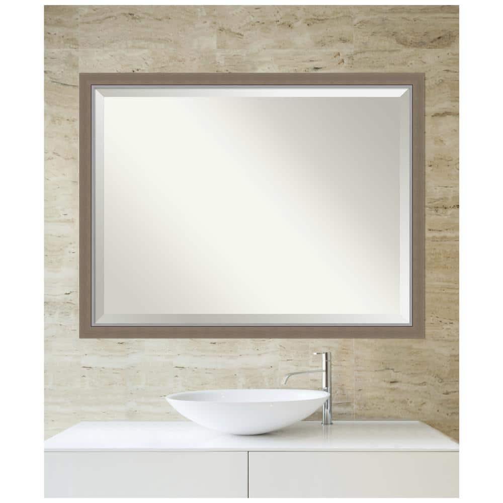 43" x 33" Eva Framed Bathroom Vanity Wall Mirror Brown - Amanti Art: Polystyrene Frame, Beveled Glass, Wall Mount