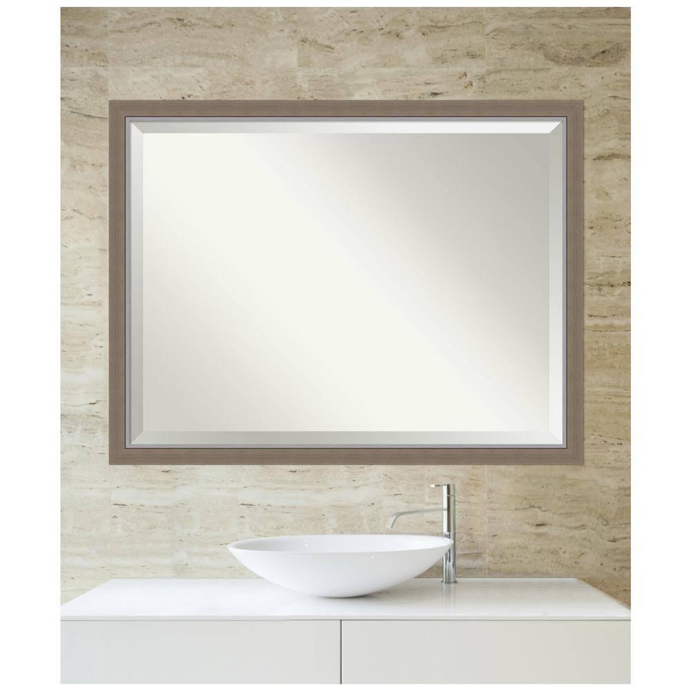 43" x 33" Eva Framed Bathroom Vanity Wall Mirror Brown - Amanti Art: Polystyrene Frame, Beveled Glass, Wall Mount