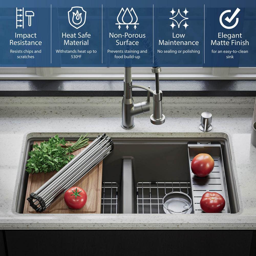 Quartz Undermount Sinks 32.5'' L Undermount Double Bowl Kitchen Sink