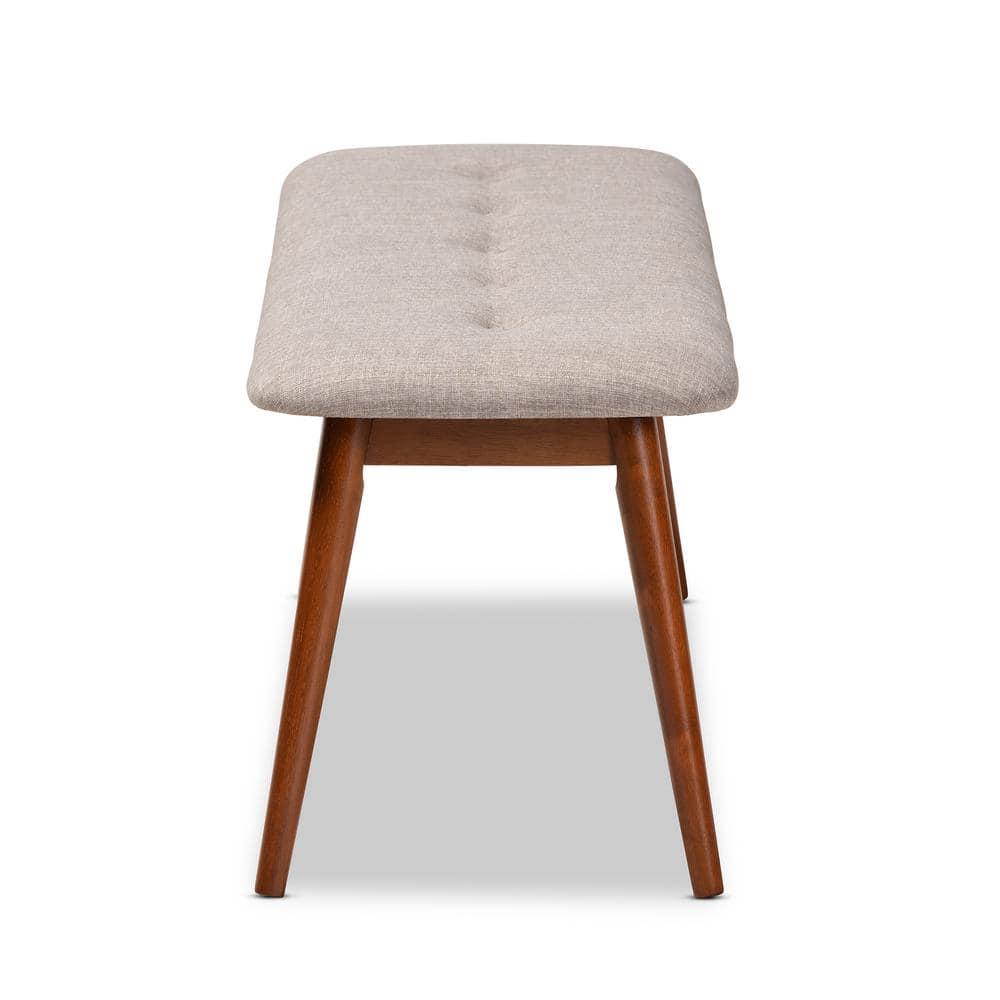 Flora II Mid-Century Modern Light Grey Fabric Upholstered Medium Oak Finished Wood Dining Bench