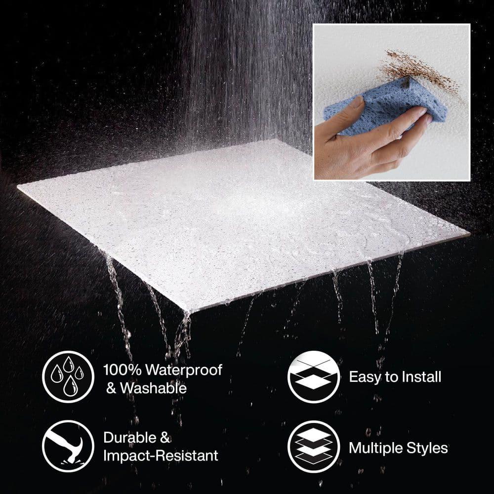 Genesis 2’ x 2’ Smooth Pro (12 Pack) Waterproof, Fire-Rated PVC, Washable, Easy Drop-In Installation, White Solid Through Color