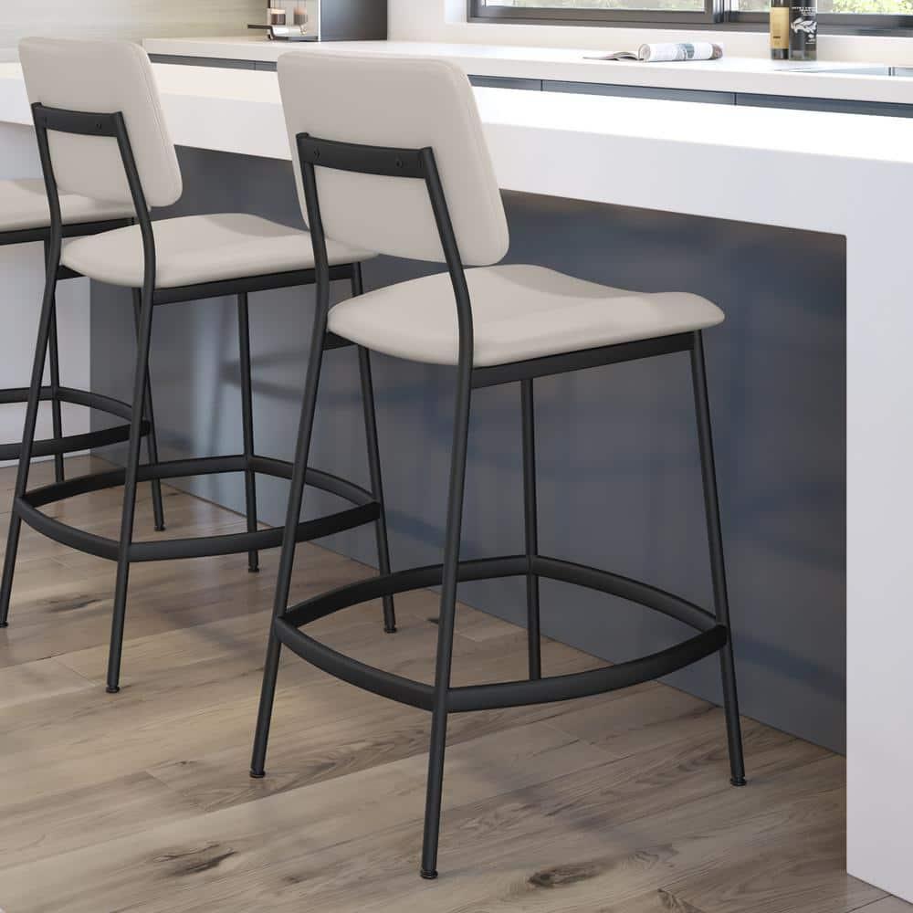 Amisco Sullivan 26 In. Counter Stool - Cream Faux Leather / Black Metal