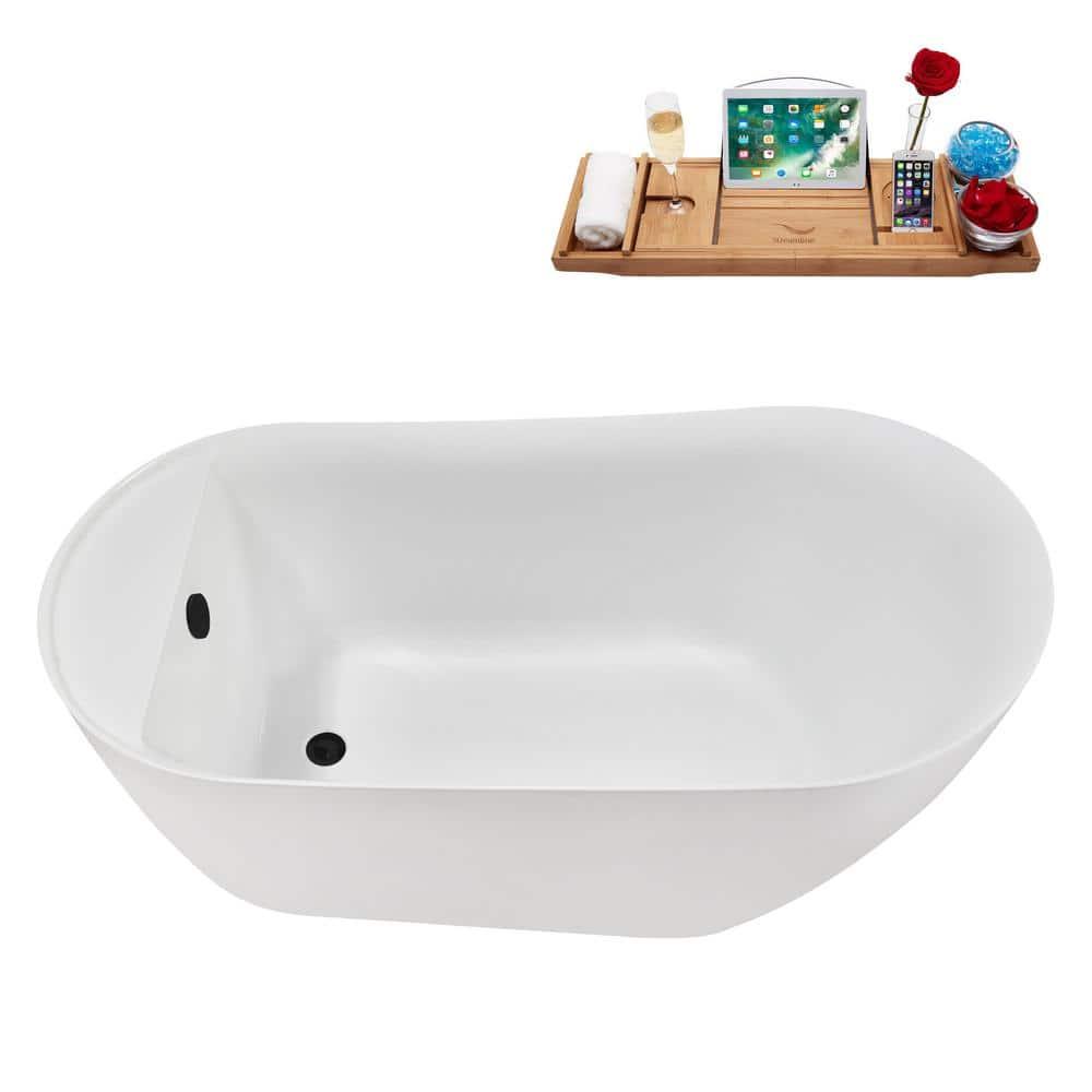 Streamline Bath 59" Streamline Freestanding Soaking Acrylic Bathtub With Drain and Bamboo Tray N2080BL