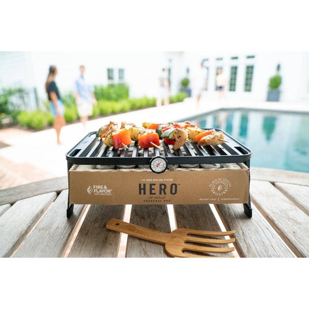 Fire & Flavor HERO Grill Kit Ultra-Portable Easy Instant Light Charcoal Grilling for Tailgating