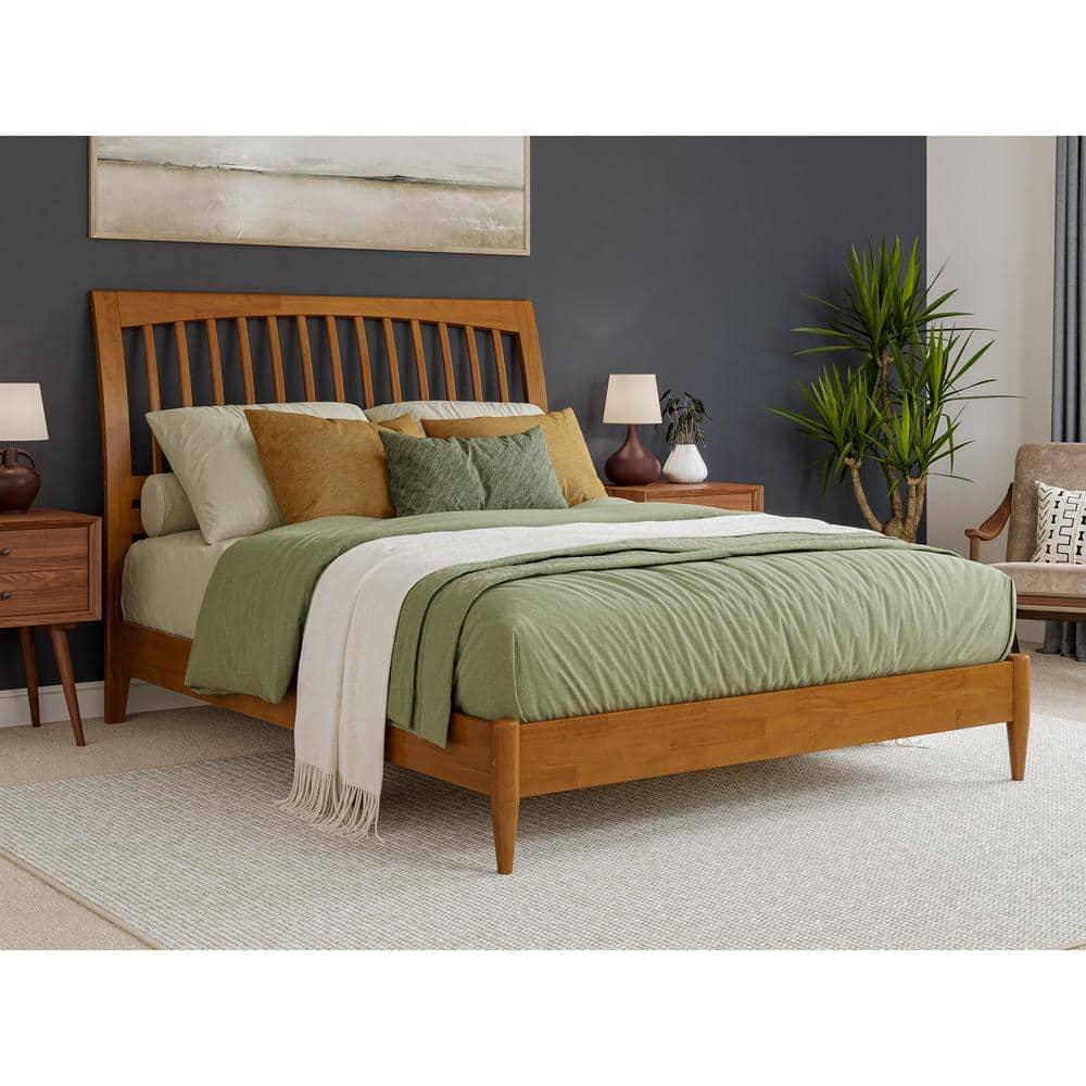 AFI Orleans Queen Solid Wood Low Profile Sleigh Platform Bed, Light Toffee