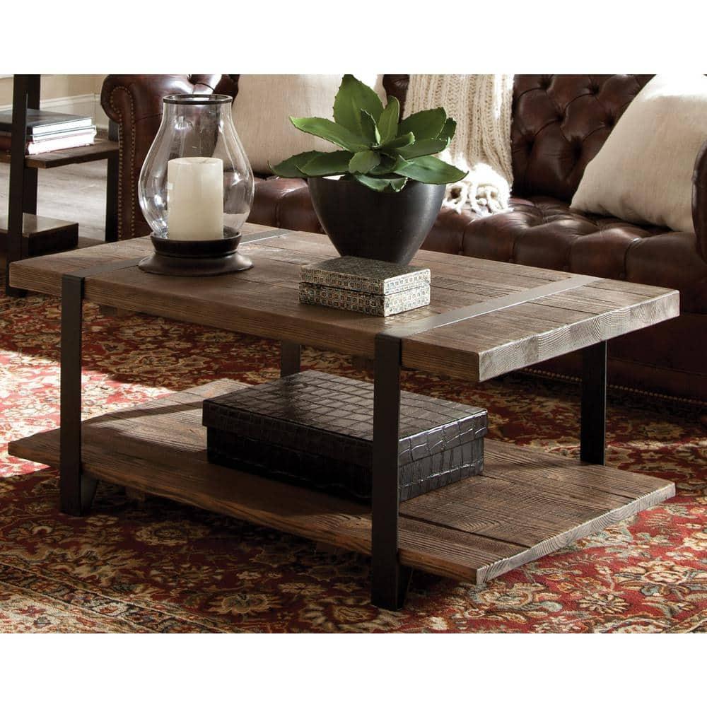 42" Modesto Solid Coffee Table Brown - Alaterre Furniture: Industrial Style, Reclaimed Wood, Metal Legs, Fixed Shelf