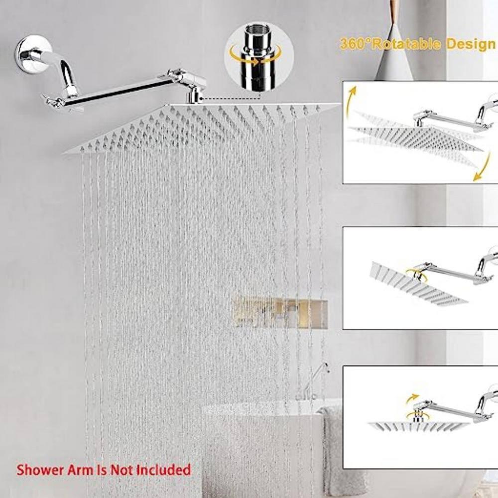 Rain Shower head, NearMoon High Flow Stainless Steel Square Rainfall ShowerHead, High Pressure Design, Awesome Shower Experience Even At Low Water Flow (10 Inch, Chrome Finish)