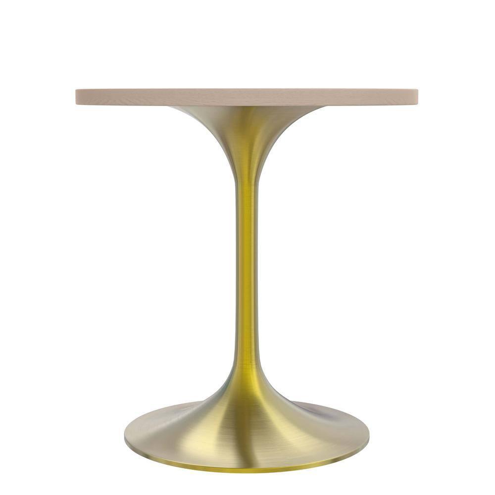 LeisureMod Verve 27" Round Dining Table - MDF Wood Top with Brushed Gold Pedestal Base Accent Side Table for Kitchen and Home