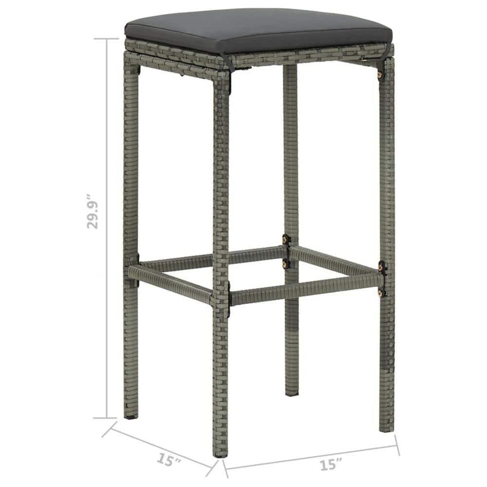 Benjara Outdoor Barstool Set Of 2 With Cushions, Gray Poly Rattan And Steel (Set of 2)