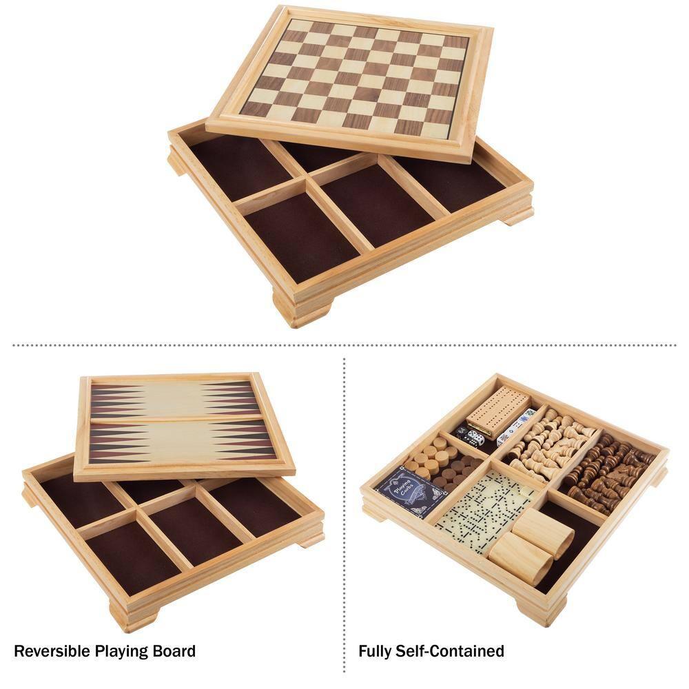 Trademark Games 7-in-1 Board Games Set - Chess, Backgammon, Dice, and More