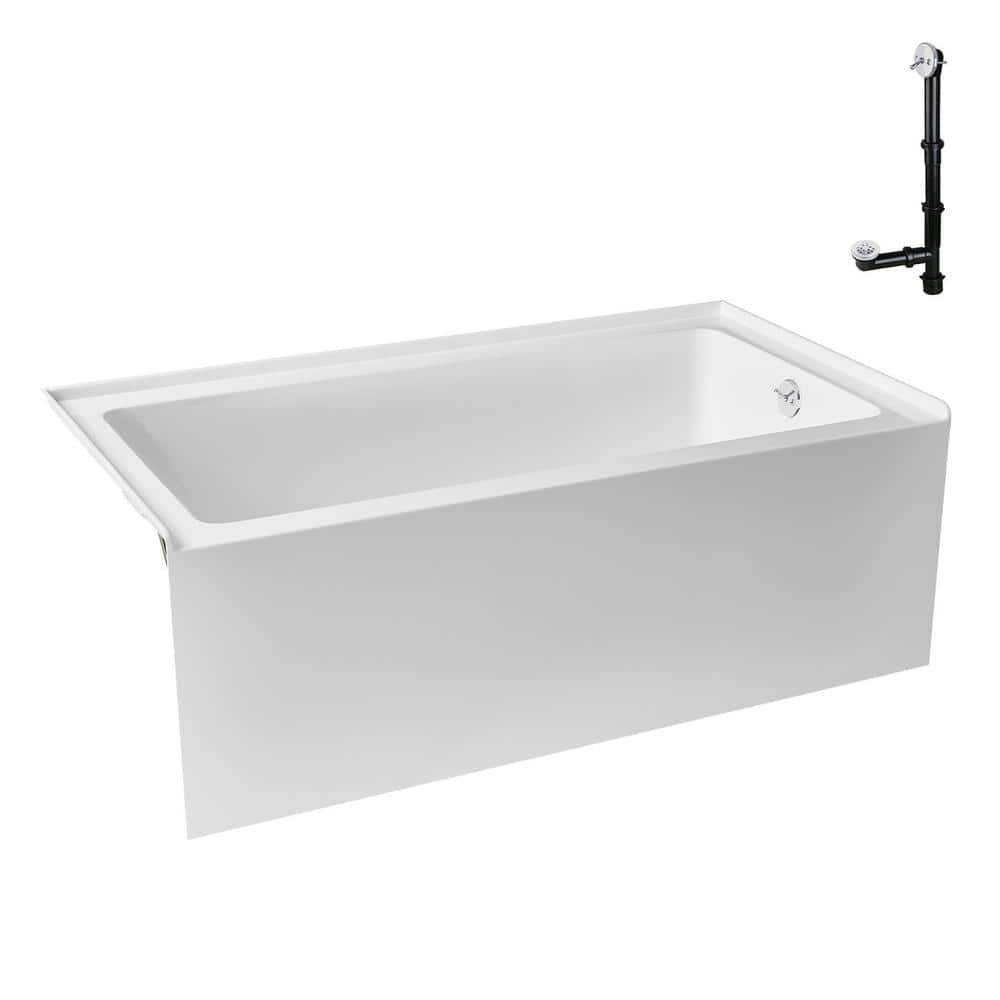 Streamline GA-304-10-WH 60 in. x 30 in. Acrylic Right-Hand Drain Alcove Bathtub in Glossy White With External Drain in Glossy White