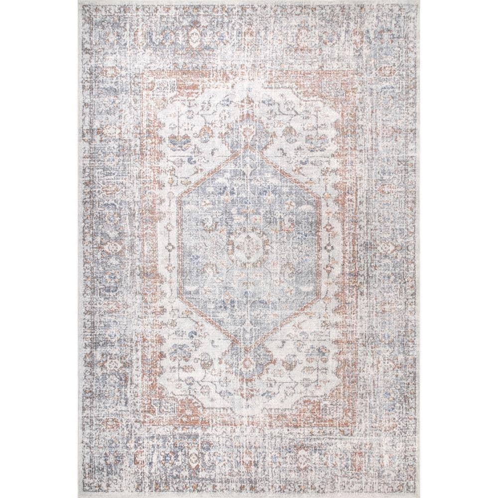 Nuloom Jacquie Pet Friendly Machine Washable Vintage Floral Area Rug, 4' x 6', Light Grey