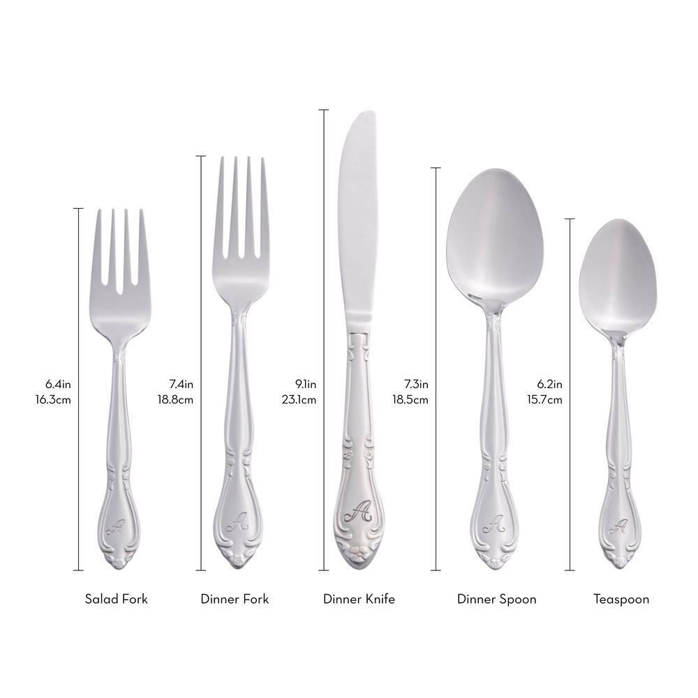 RiverRidge Home RiverRidge Rose Flatware 46-Piece Monogrammed Stainless Steel Silverware Set for 8