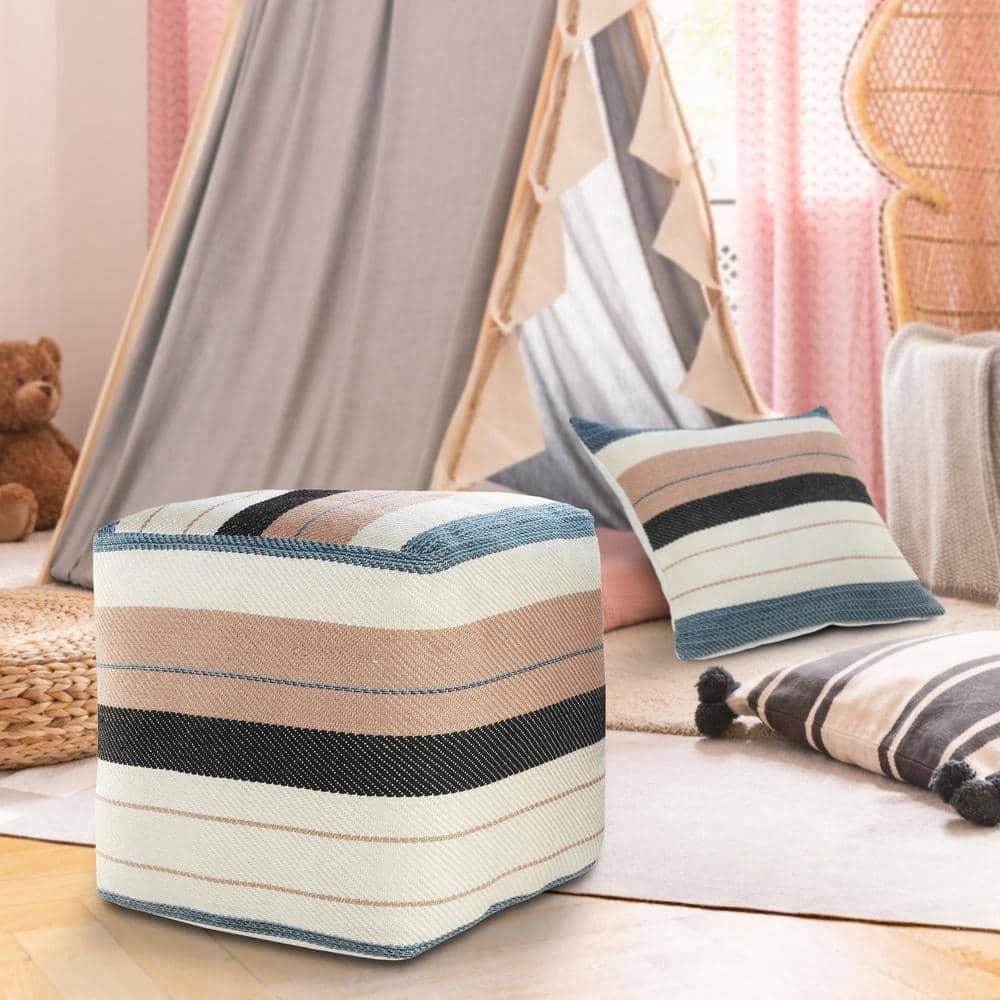 Dakota Fields Argueta Outdoor Performance Striped Pouf Ottoman