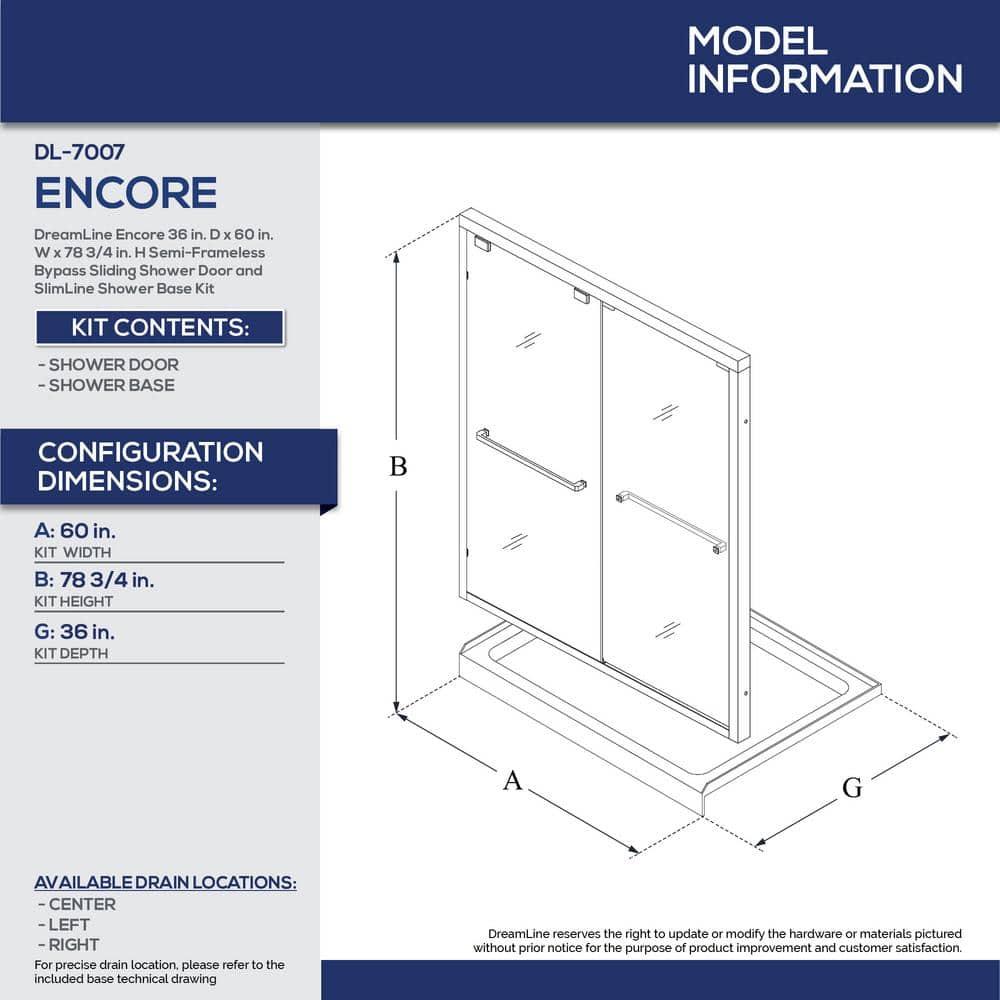 DreamLine Encore 78.75" H Semi-frameless Sliding Shower Enclosure DL-7007R-09
