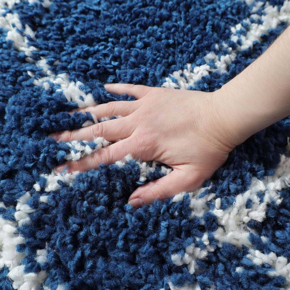 Geometric Diamonds Boho Shag Indoor Tassel Area Rug, Cream/Blue, 8' x 10'
