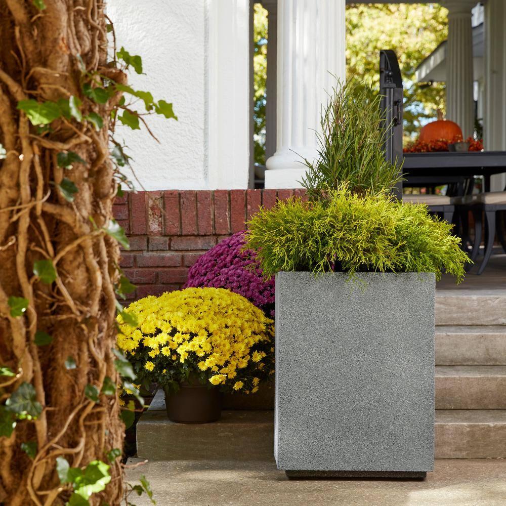 Greige Polystone Tall Rectangular Planter 23"L x 18"W x 30"H for Outdoor & Indoor