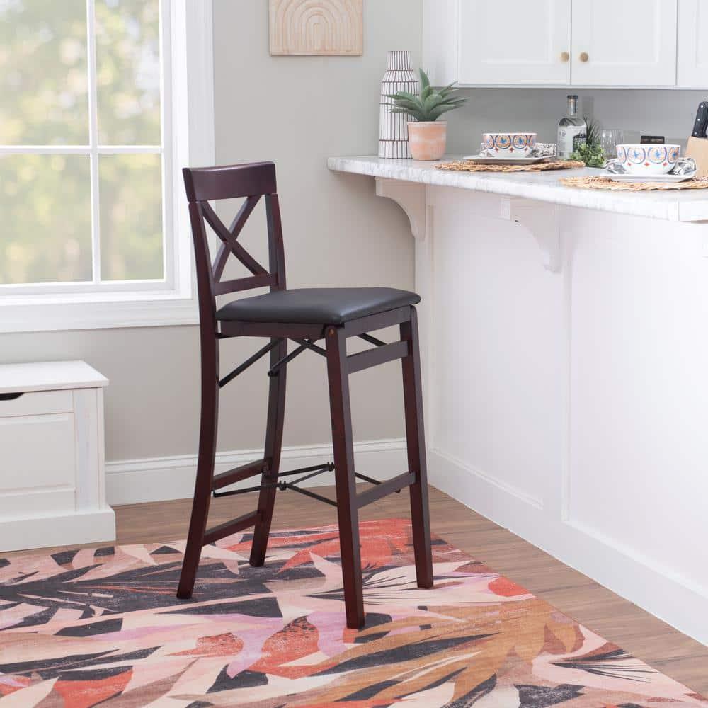 Triena X Back Faux Leather Folding Barstool Espresso - Linon: Padded Seat, Wood Legs, No Assembly Required