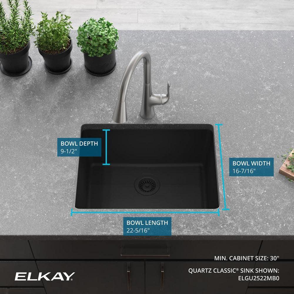 Elkay Quartz Classic 24-5/8" x 18-1/2" x 9-1/2" Single Bowl Undermount Sink, Graphite