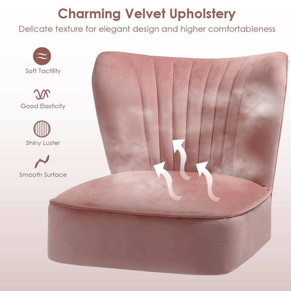 Costway Armless Accent Chair Modern Velvet Leisure Chair Single Upholstered Pink