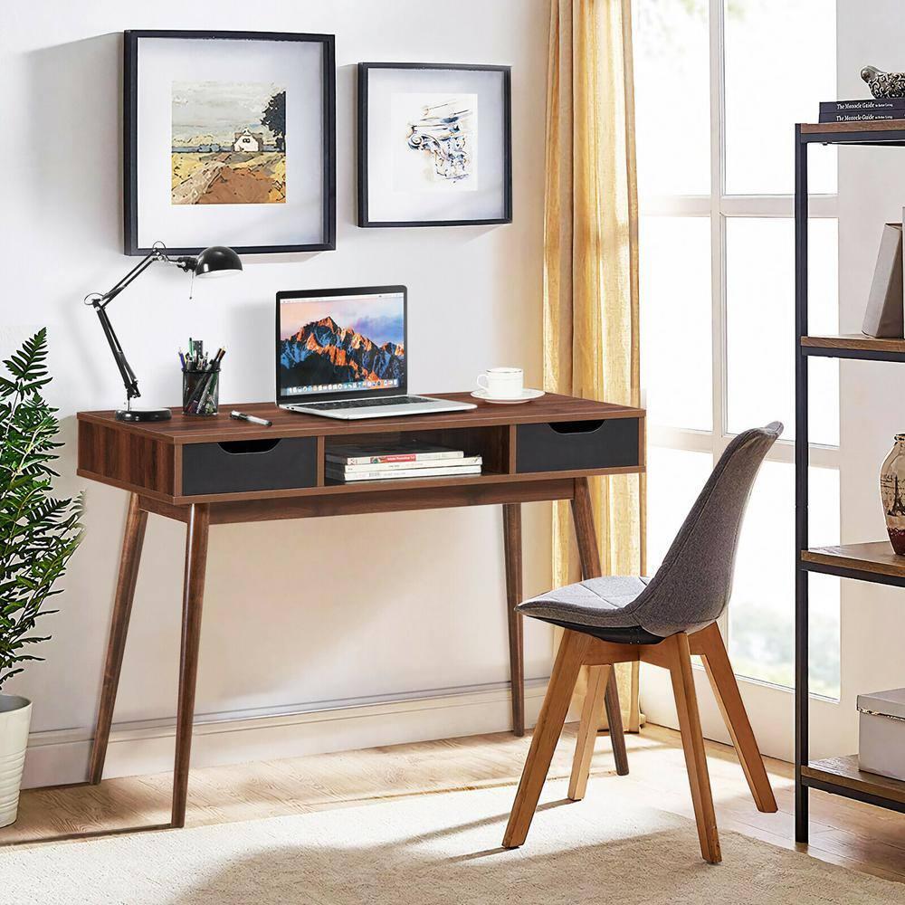 Costway Computer Desk Writing Table w/ Drawers Laptop PC Workstation Home Walnut