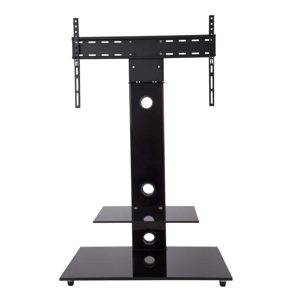 Lesina Gloss Black Tempered Glass Corner TV Stand with Cabinet