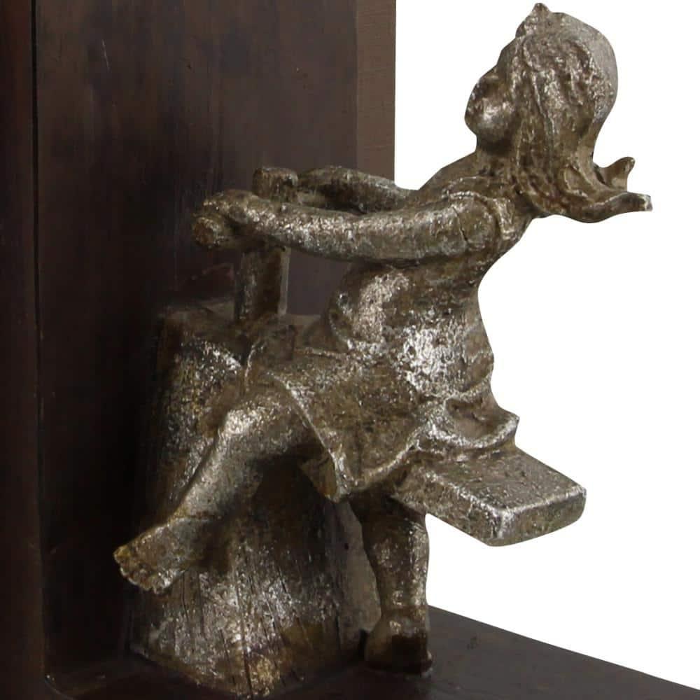 DecMode 4" People Brown Polystone Bookends with Swing Set (Set of 2)