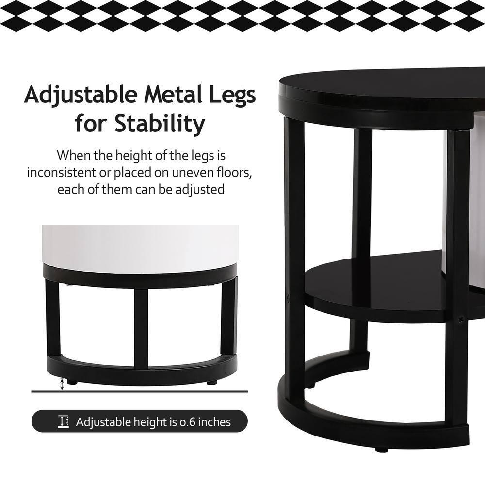 White and Black Modern TV Stand with 3 Drawers and Shelves