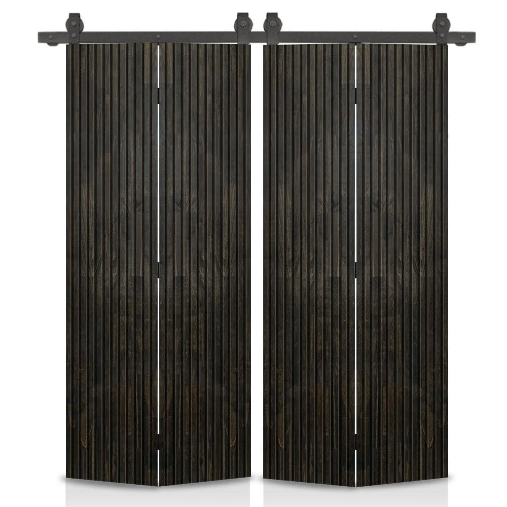 Calhome Japanese Series Stained Pine Wood Bi-Fold Barn Door with Sliding Hardware Kit