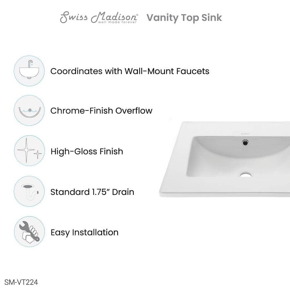 Swiss Madison 18.3 Single Vanity Top with Faucet Holes