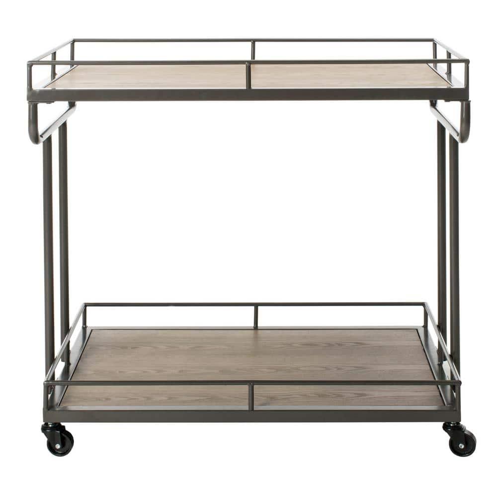Dawson 2 Tier Rectangle Bar Cart - BCT6200A - Rustic Oak/Gunmetal - Safavieh