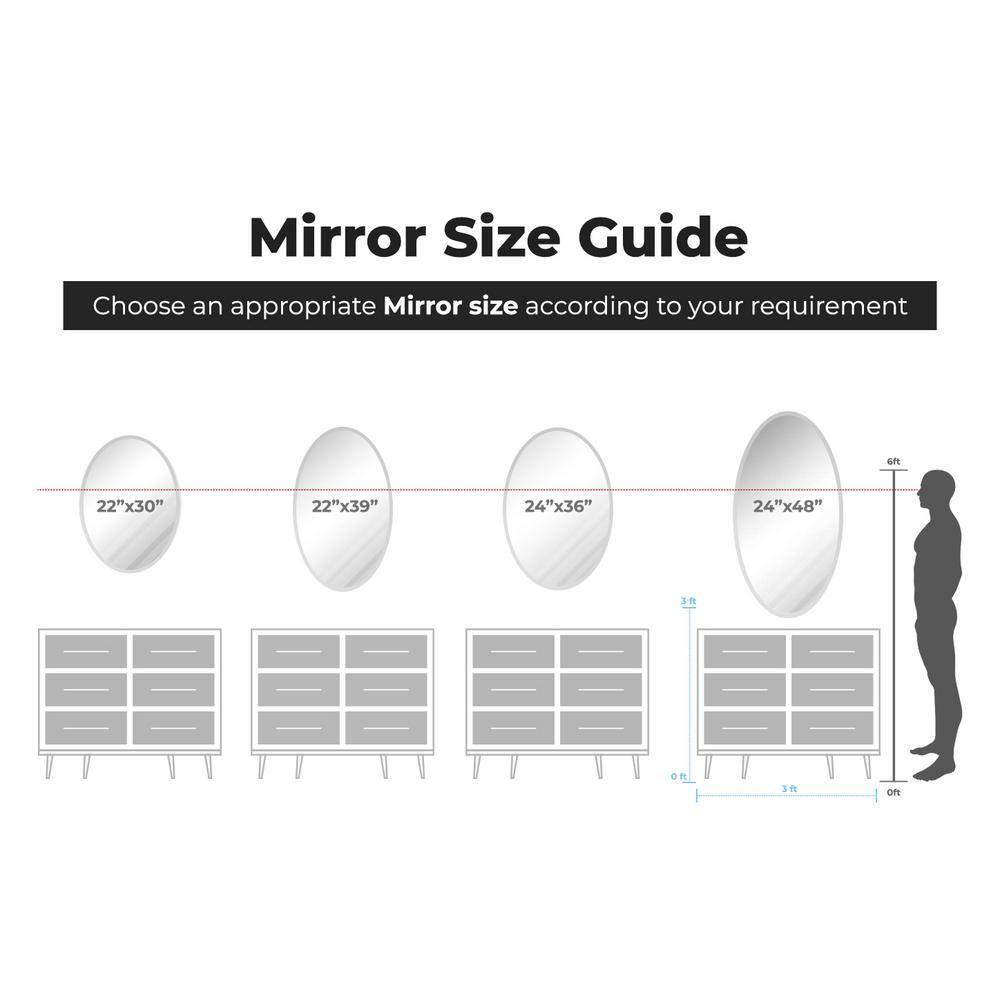 22" X 39" Inch Oval Beveled Polish Frameless Home Mirror With Hooks