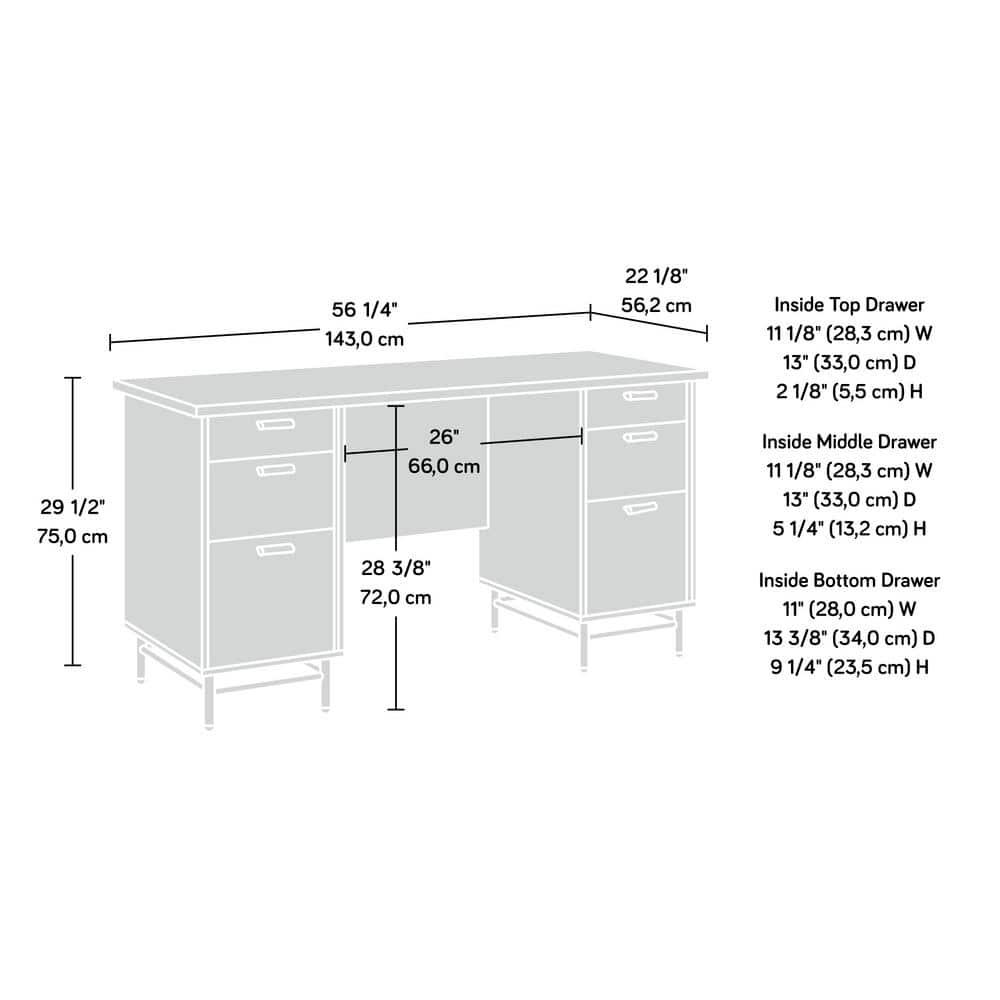 Sauder Anda Norr Engineered Wood Executive Desk in Sky Oak and White