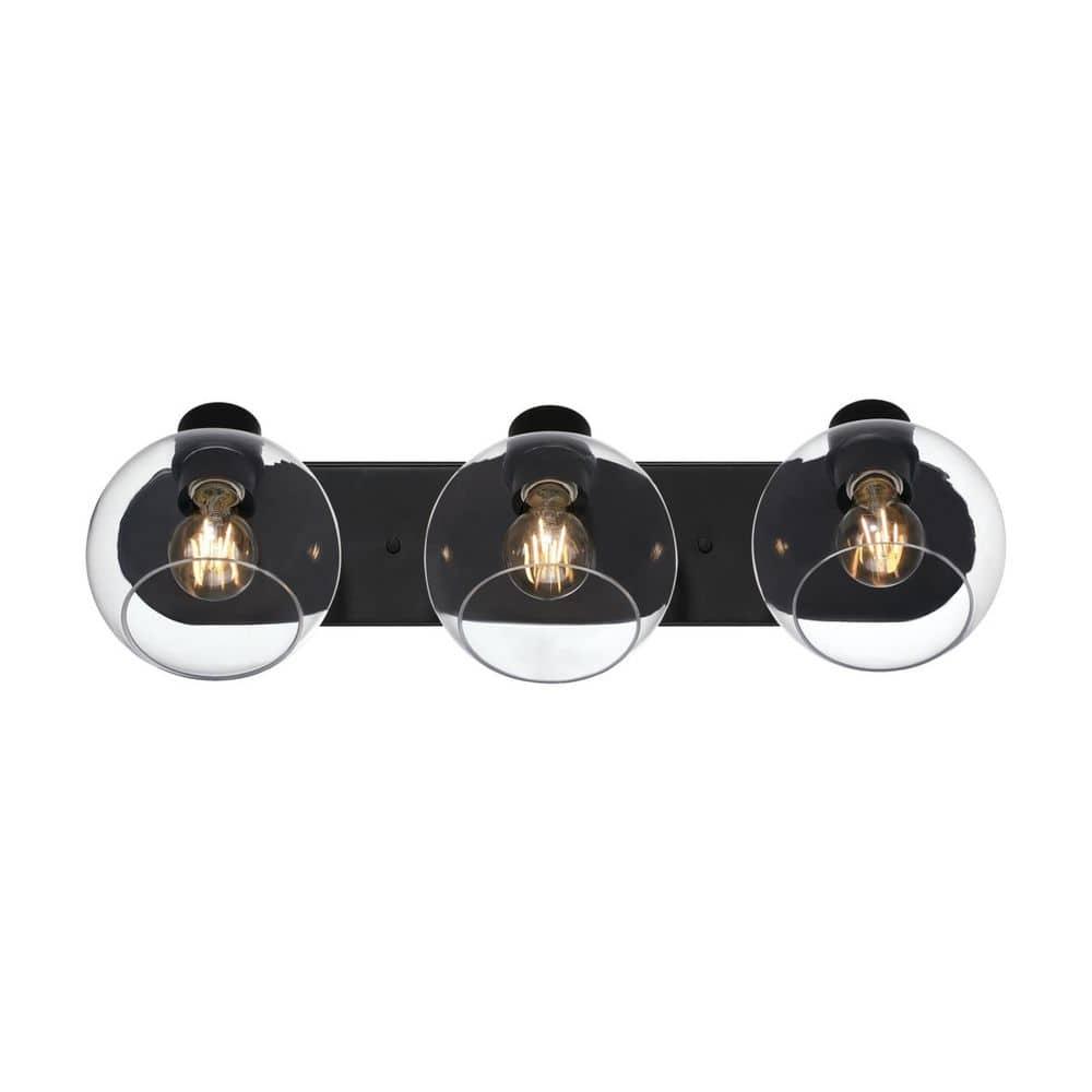 Hyson Three Light Wall Fixture, Matte Black & Clear Glass