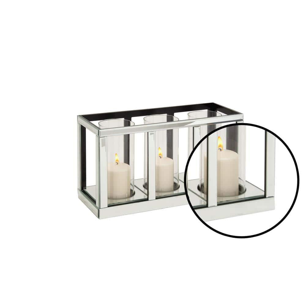18" x 10" Glam Mirrored Wood Three Light Candle Holder Silver - Olivia & May