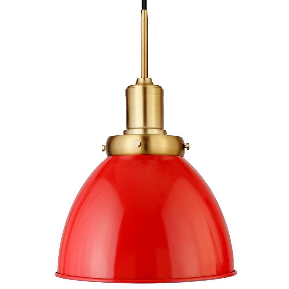 Evelyn&Zoe 12" Poppy Red/Brass Metal Pendant