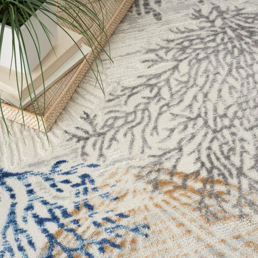 Nourison Pompeii 4' x 6' Ivory Grey Blue Coastal, Nautical & Beach Indoor Rug