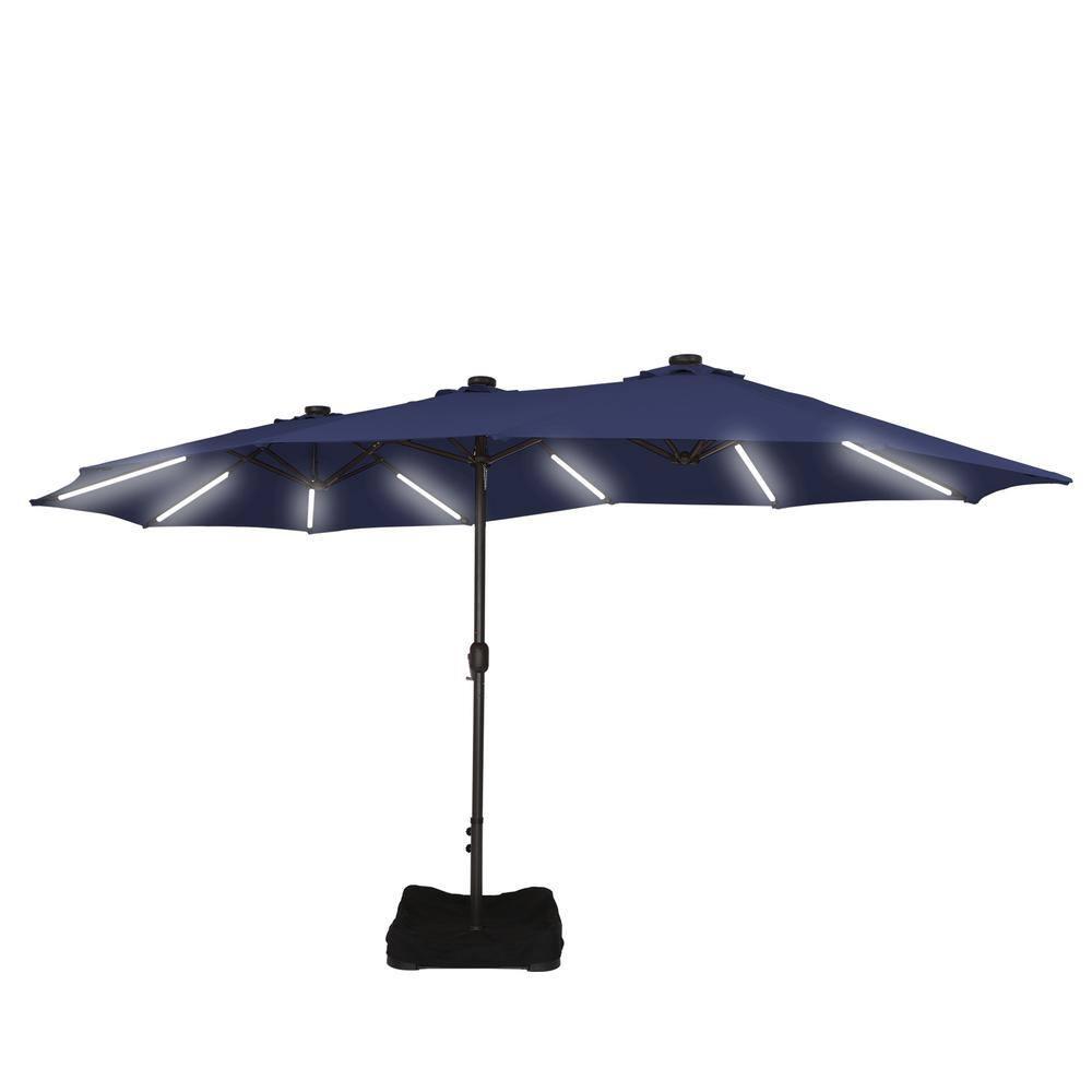 15ft Double-Sided Solar Patio Umbrella with Base (Included) Large Outdoor Umbrella with Solar Lights