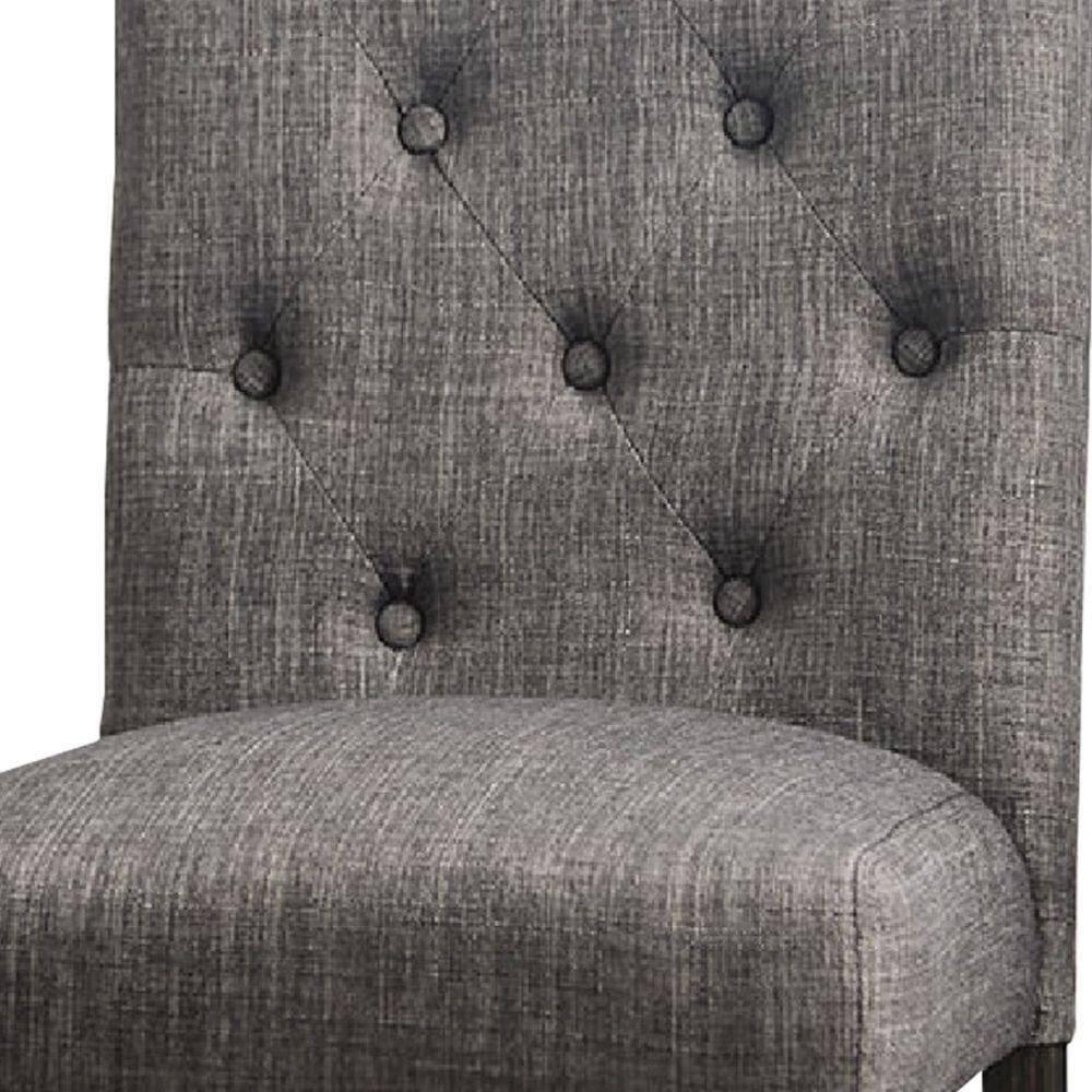 27 Inch Fabric Dining Chair, Button Tufted Rolled Back, Wood, Gray - Saltoro Sherpi