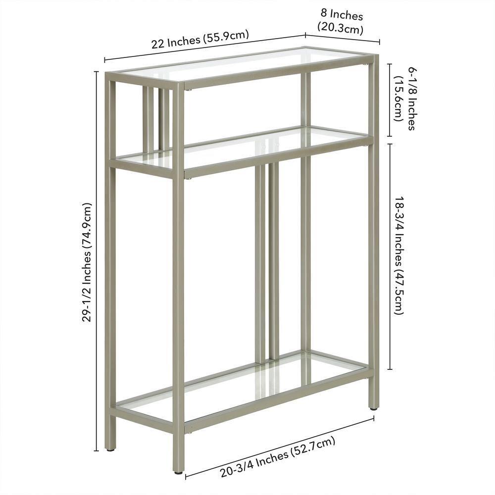 Henn&Hart 22" Satin Nickel Finish Metal/Glass Console Table