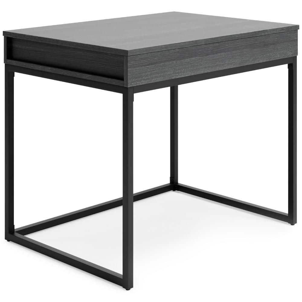 Benjara Yasmin Home Office Lift Top Desk, Dark Gray Wood, Black Metal, 36 Inch