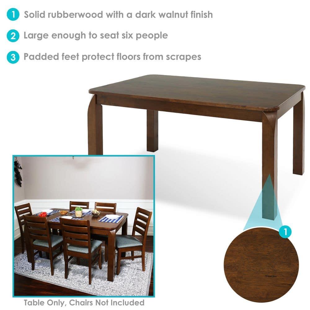 Sunnydaze Indoor 5-Foot Solid Rubberwood Rectangular Dining Table - Dark Walnut